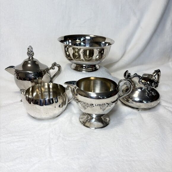 Vintage Ornate Silver Plate Creamer & Sugar Lot – Viking, WM Rogers, Mixed - Picture 1 of 16